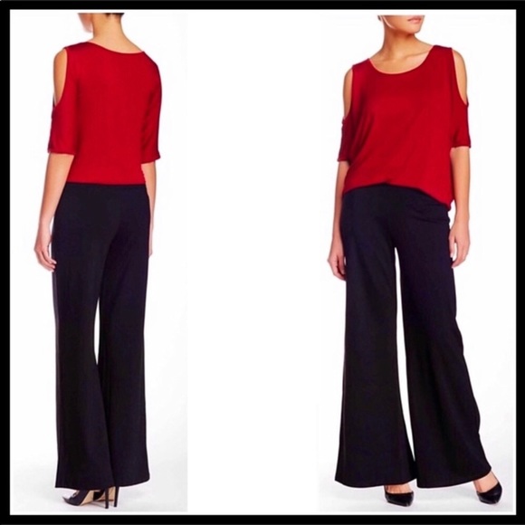 BLACK WIDE LEG KNIT PALAZZO PANTS A3C - Picture 6 of 8